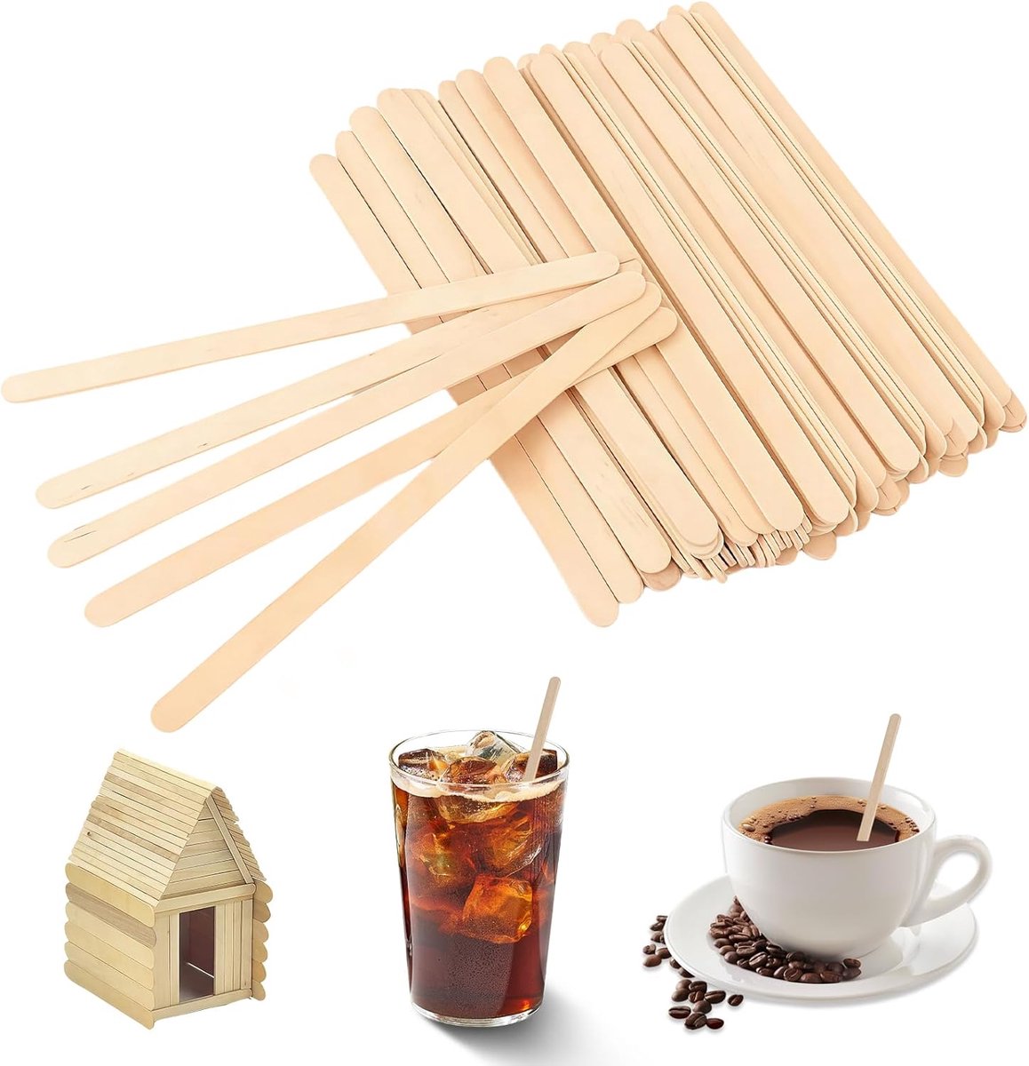 SnelShoppen - 1000 Stuks Houten Roerstaafjes 11cm - Biologisch Afbreekbare Roerstaafjes voor Koffie, Thee, Melk, Sap - Ideaal voor Feesten, Keuken en