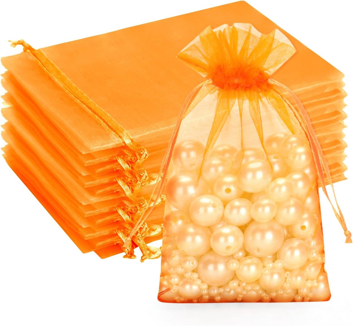 SnelShoppen - 50 Oranje Organza Tassen, 10 x 15 cm, Trekkoord Tassen voor Cadeaus, Bruiloften, Valentijnsdag, Feestjes, Decoratie