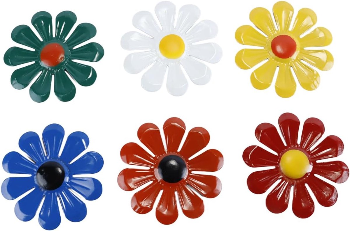 SnelShoppen - Set van 6 Metalen Bloemen Wanddecoratie, Tuindecoraties, Kleurrijke Tuinhekken Versiering, Hoge Kwaliteit IJzer, Perfect voor Tuin en Fe