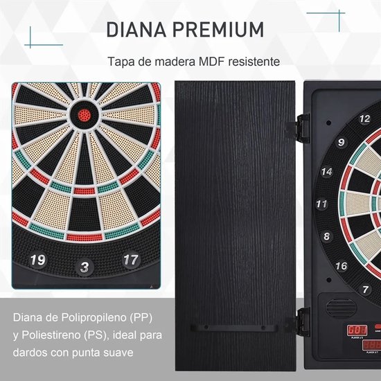 Zerova Elektrisch dartbord met LED Scorebord - Digitaal Dartspel voor 8 Spelers Inclusief 12 Darts en 30 Reservepunten - Zwart — afbeelding 4