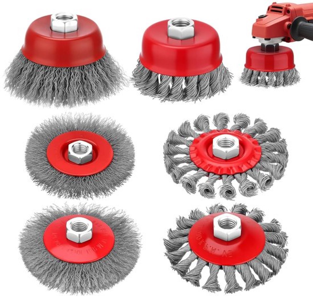 Set van 6 Draadborstels voor Metaal, M14×2 Draadborstels voor Reiniging, Polijsten en Roestverwijdering (Cup Type 75mm, Rond 100mm)