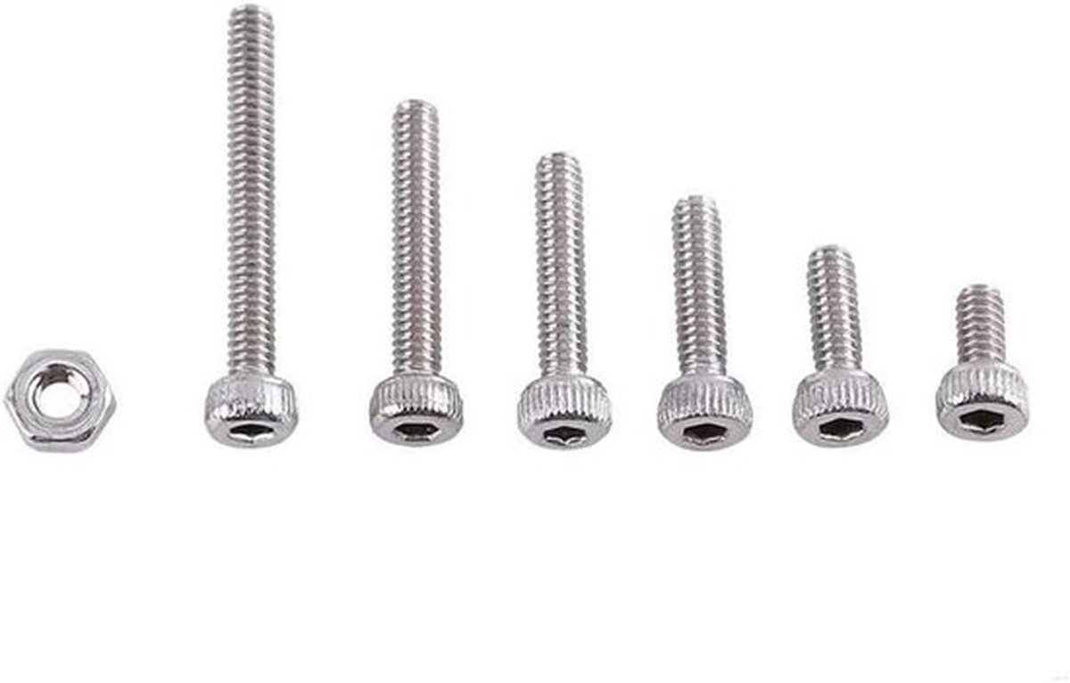 250 Stuks M2 Volledige Draad Hex Kop Bouten en Moeren Assortiment van Roestvrijstaal voor Diverse Toepassingen