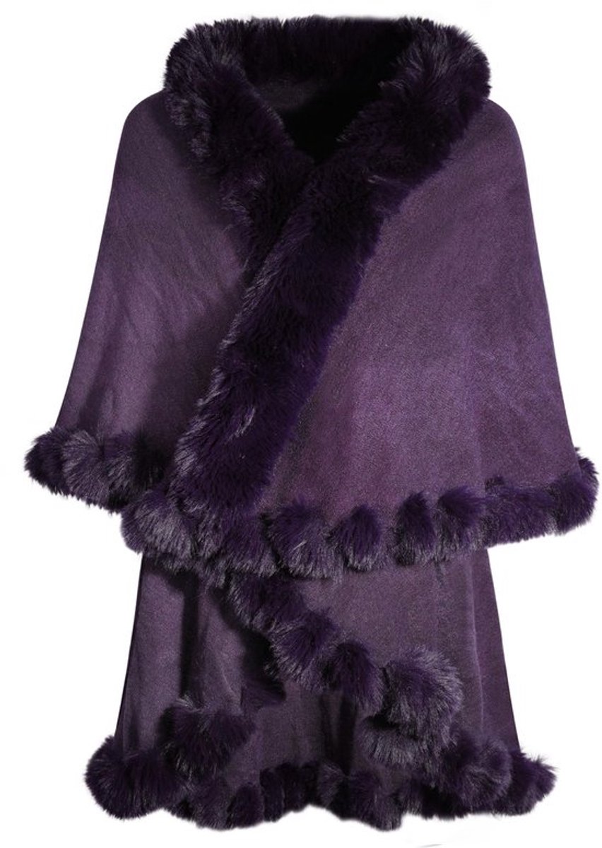 Poncho Dames - Imitatiebont - Gebreid - Warme Cape - Cardigan - Mouwlengte 50 cm - Perfect voor Koude Winter