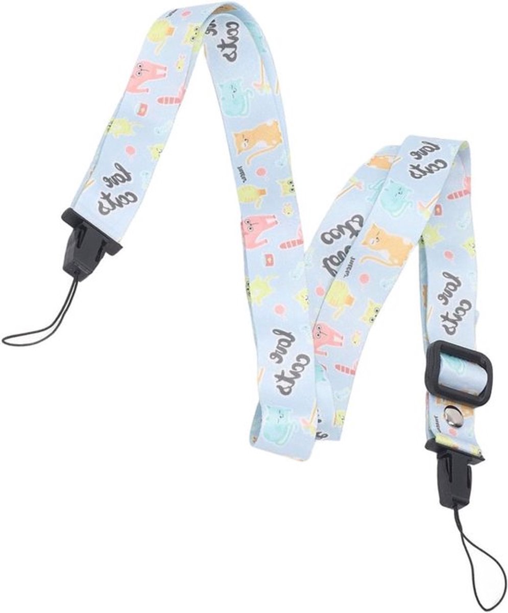 Multifunctionele Schouderriem voor Camera, 1.2M Lange Riem met Patroon, Geschikt voor Mini Camera's zoals 12, 11, 8 en 9 (Blauwe Kat)