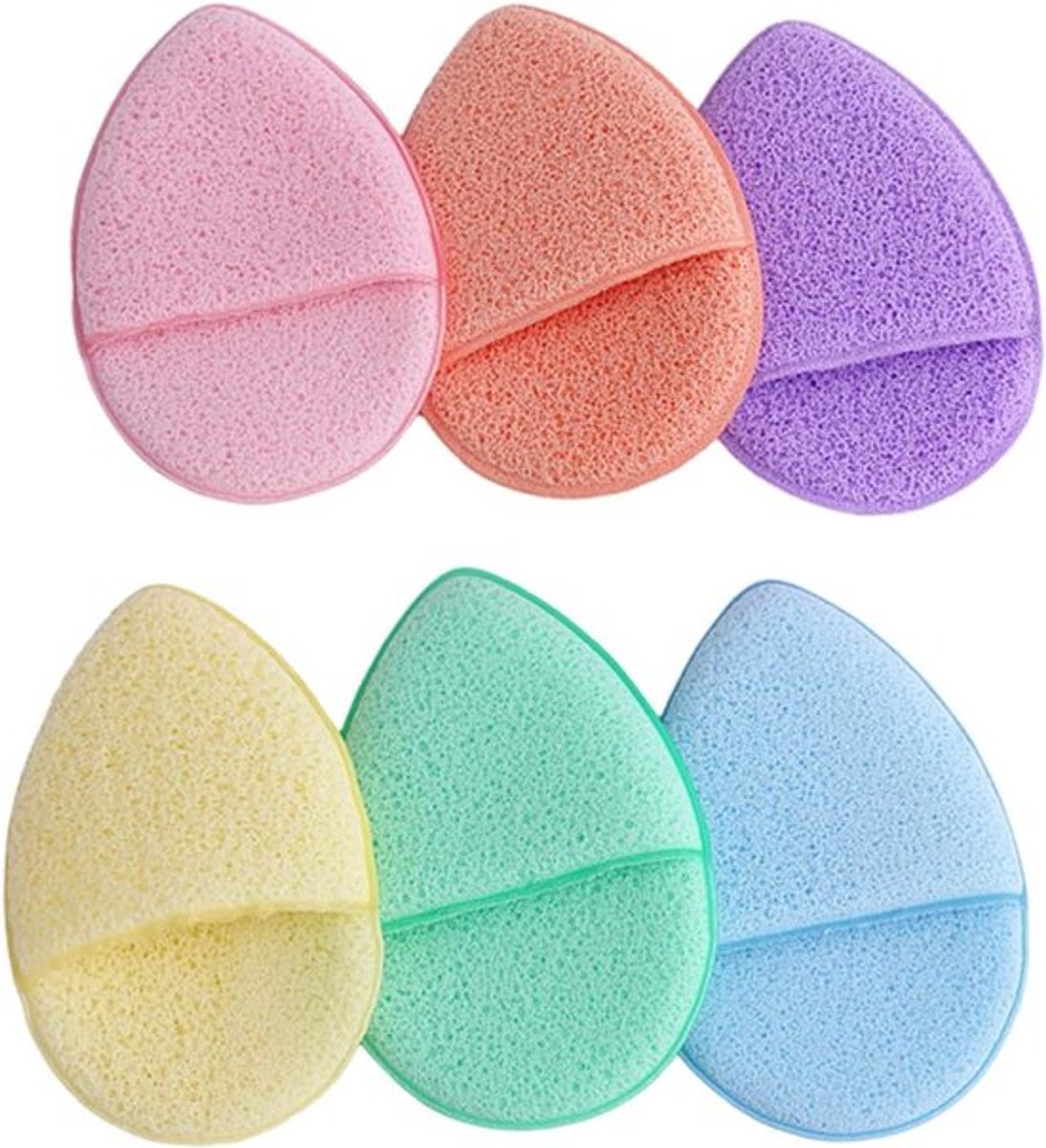 Set van 6 Herbruikbare Gezichtsponsjes in 6 Kleuren voor Zachte Reiniging en Massage van de Huid - Ideaal voor Make-up, Peeling en Maskers, 10 x 6,5 cm