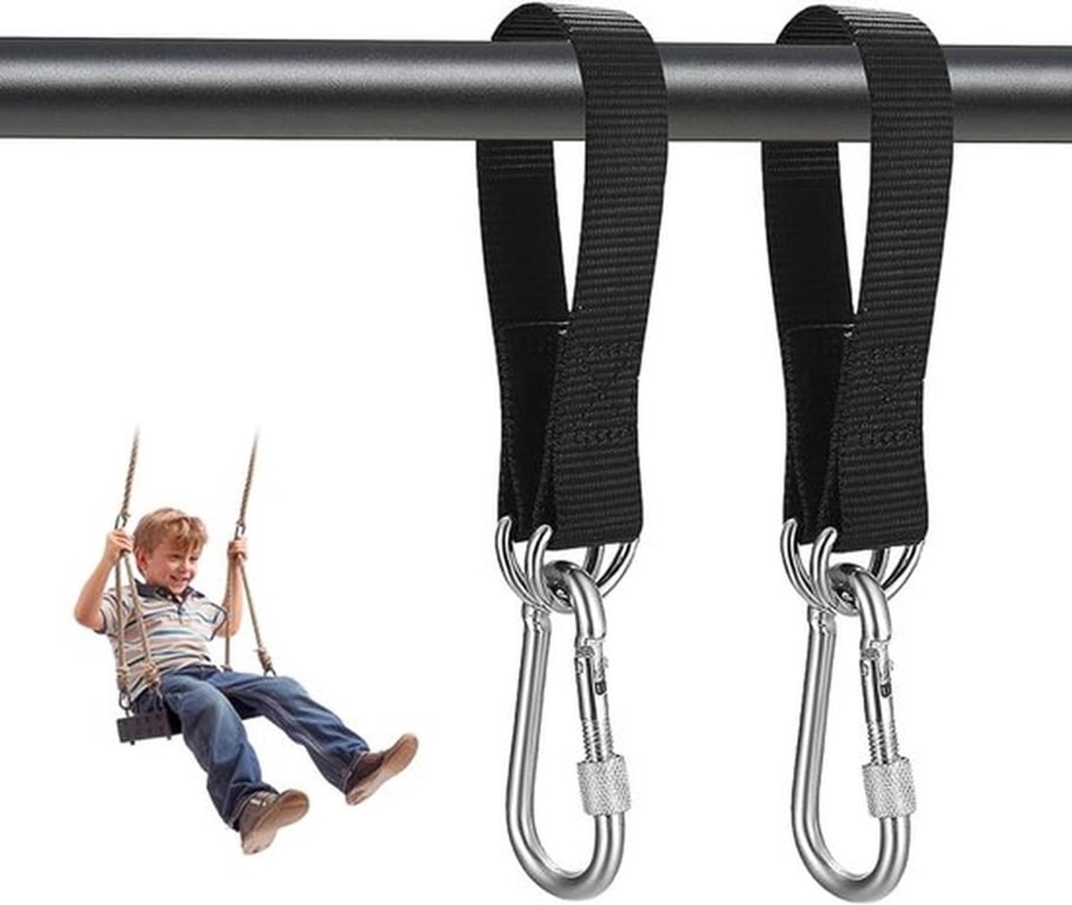 2-delige ophangriemen 55 cm - Stevige ophangset voor hangmat, schommel en stoel tot 200 kg met karabijnhaak