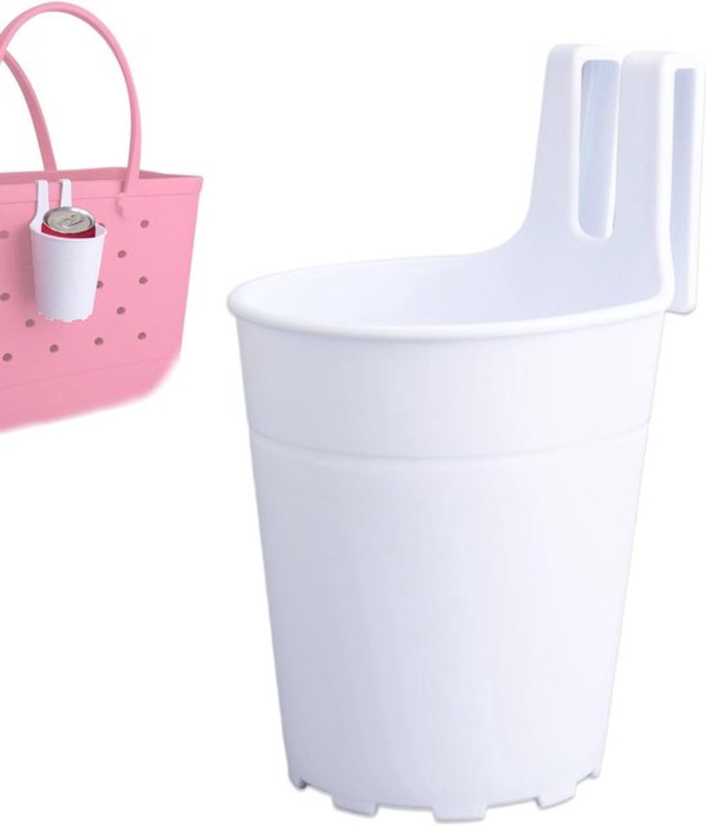 Handige bekerhouder voor strandtassen, waterdichte houder voor flessen en bekers, ideaal voor outdoor activiteiten en stranduitjes (Wit)