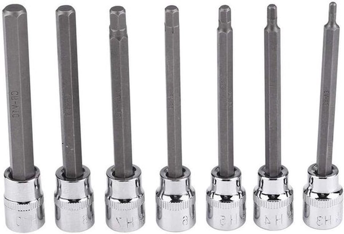Set van 7 Lange Zeskantige Doppen, Reparatieset voor Diverse Maten 3mm tot 10mm, Handgereedschap en Accessoires