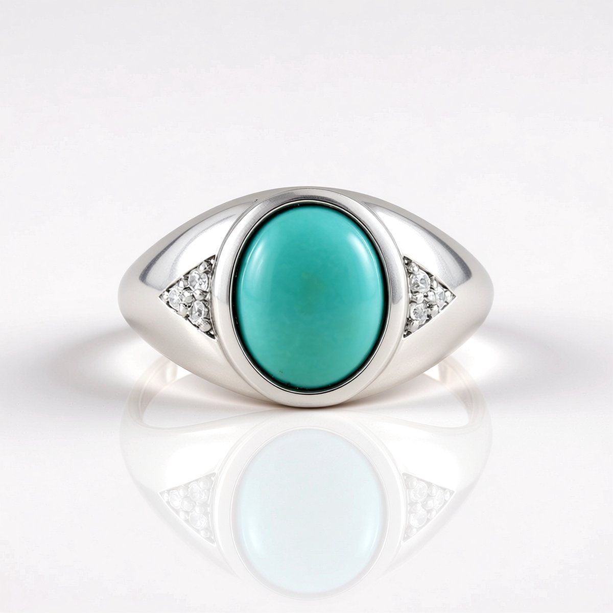 Cavill - Zilveren Ovale Turkoois Ring 2,603 ct - 925 Sterling Zilver met Platinering - Zirkonia 0,124 ct - Elegante Mexicaanse Sieraad
