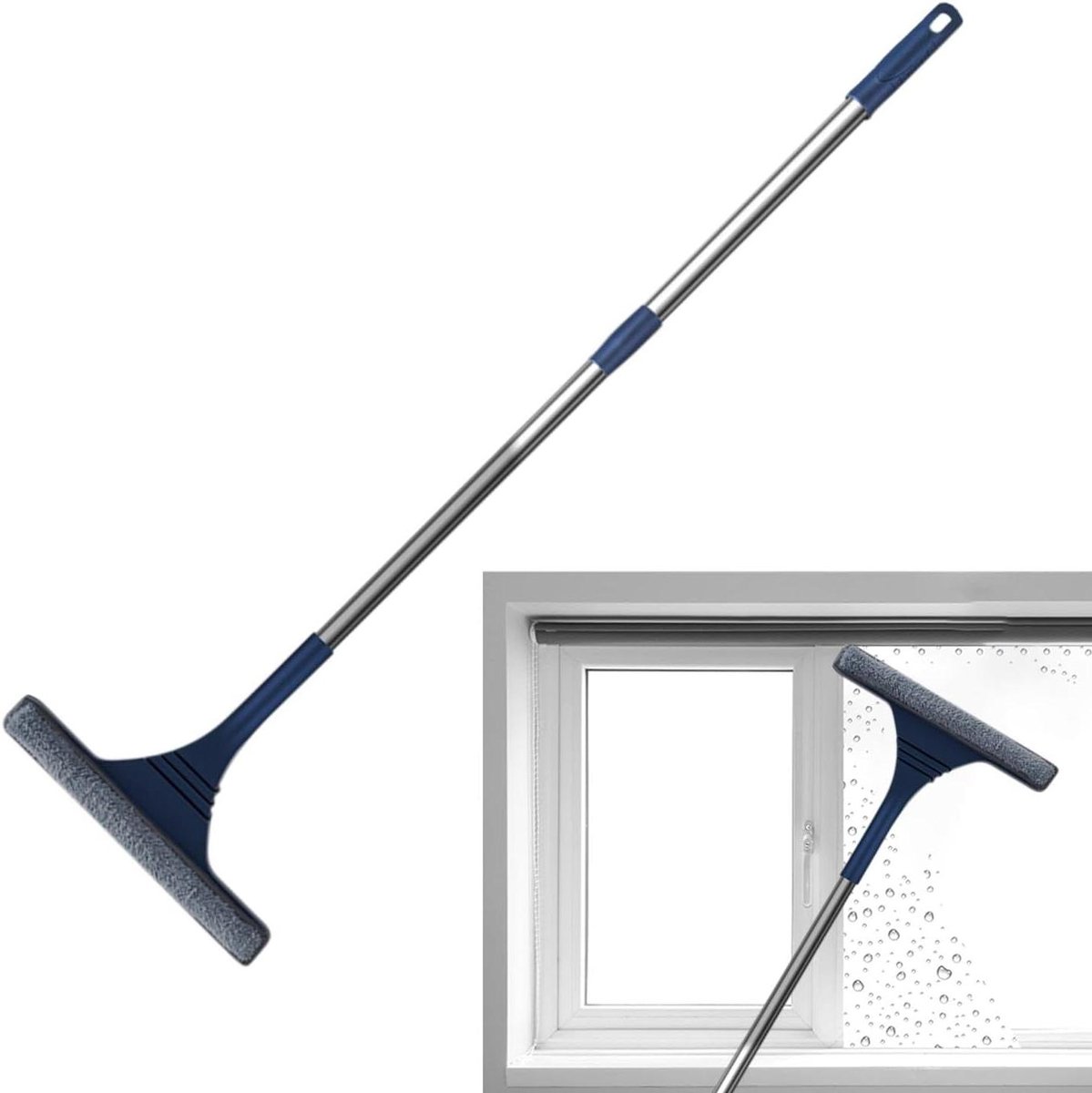 Telescopische Raamwisser - Glasreiniger Schuiver - Ramen Schoonmaken - Verstelbare Lengte - 170 cm - Blauw