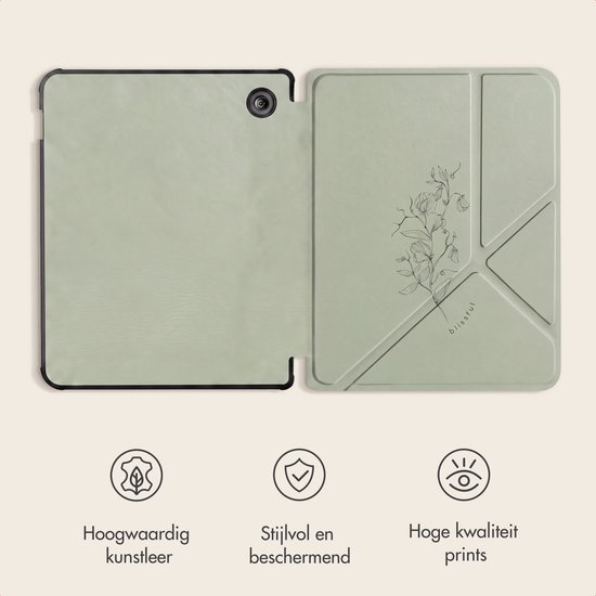 imoshion Ereader Cover / Hoesje Geschikt voor Kobo Libra Colour - imoshion Design Origami Bookcase - Floral Green van iMoshion — afbeelding 2