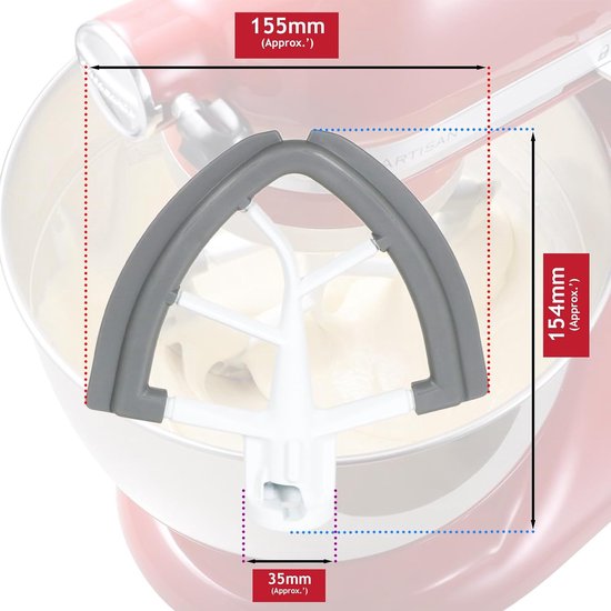 Flex Edge Klopper - Mixer Accessoire Keukenmachine - Beslag Maken - Dubbele Flexkant - 155 mm x 154 mm - Zilver — afbeelding 5