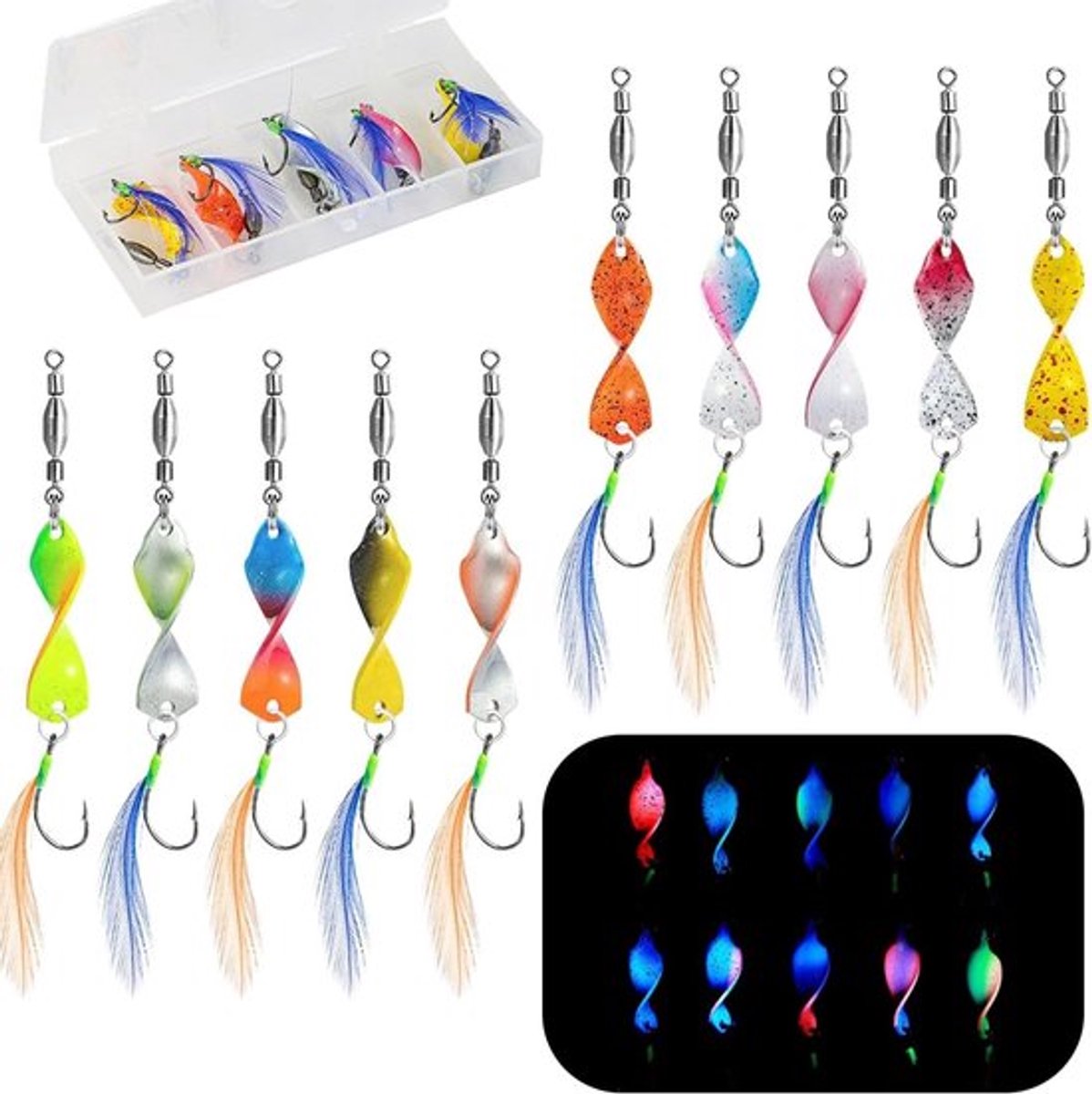 Set van 10 Forelvissen Lepels, Vissersgereedschap met Spinnerbaits, Draagbare Vistrap voor Forelvisserij met Opbergdoos