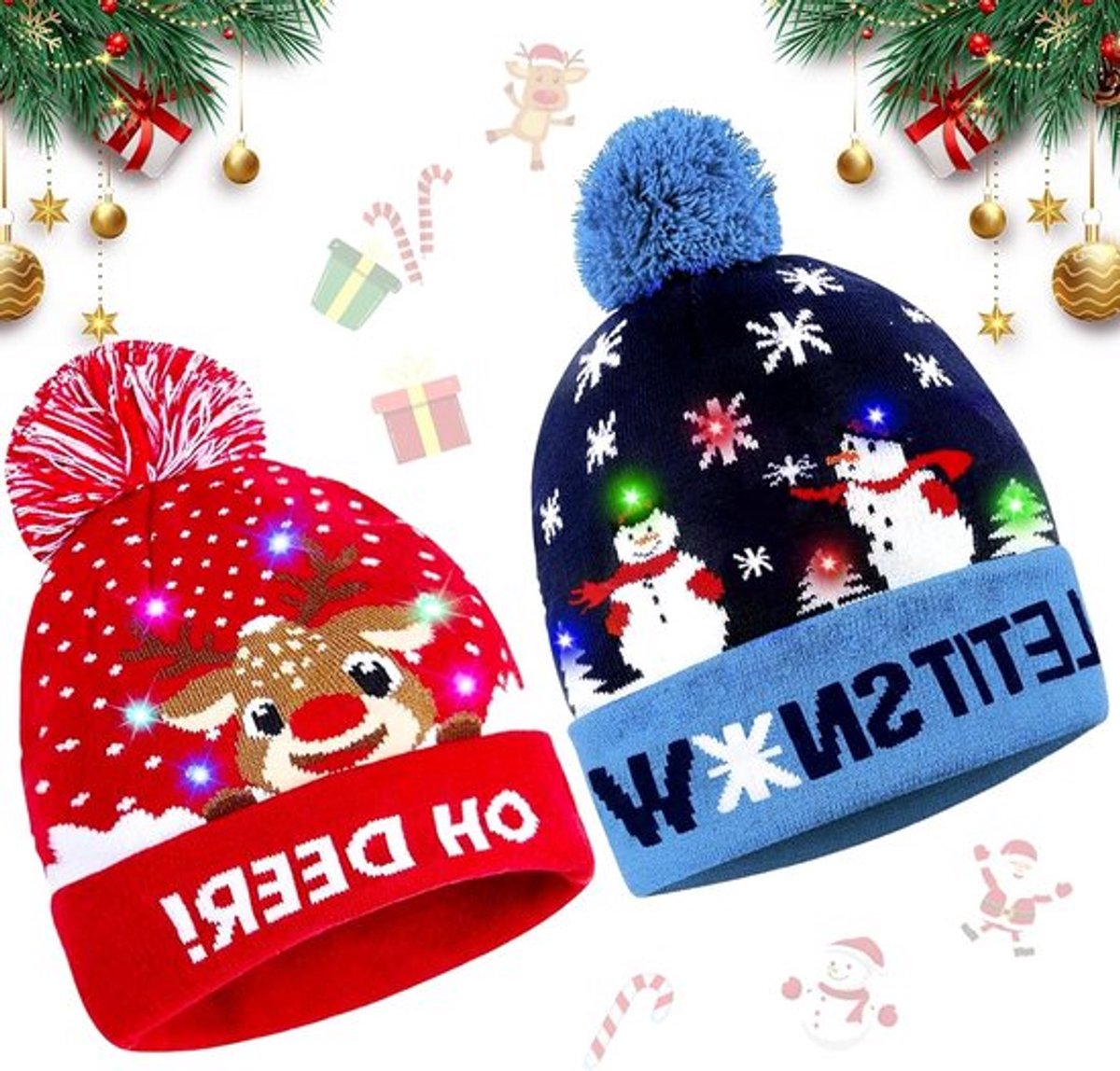 Pluche Kerstmutsen Set van 2 - LED Verlichte Kerstmuts voor Kinderen en Volwassenen - Perfecte Cadeaus voor de Feestdagen