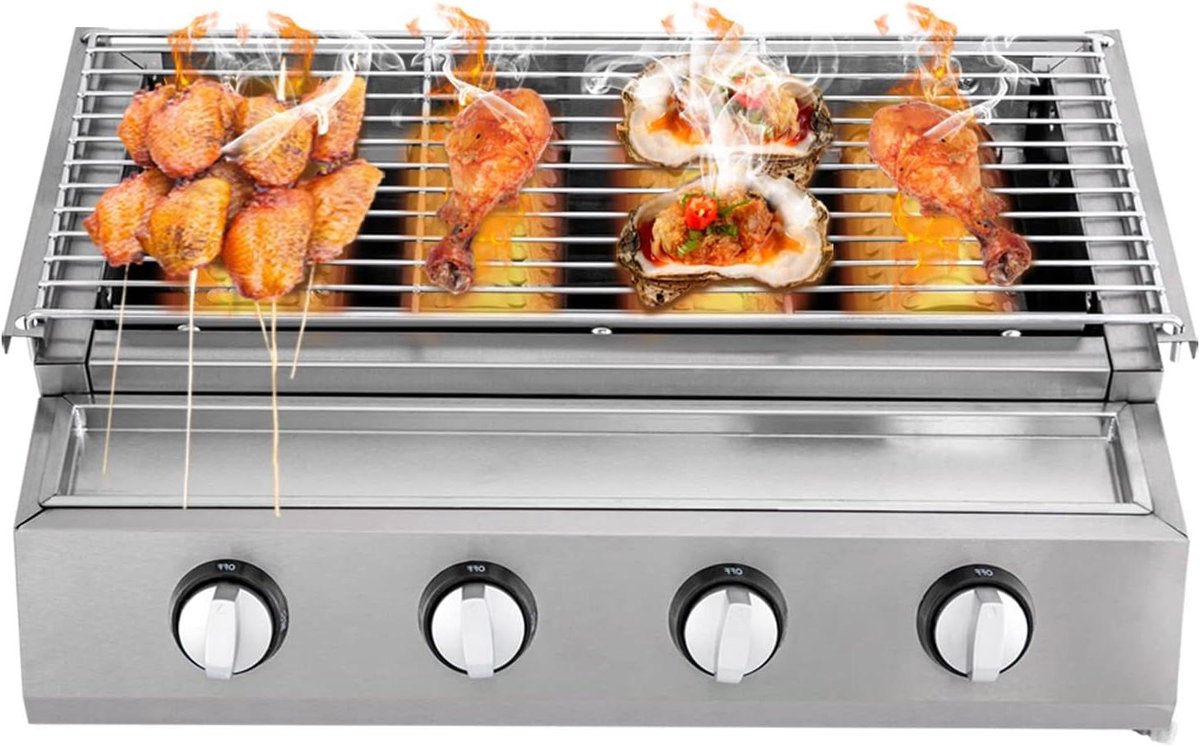 Gas Grill 4 Brander - Buiten Grill Tafel Grill - Buiten Koken - Snel Opwarmend - 54 x 24 cm