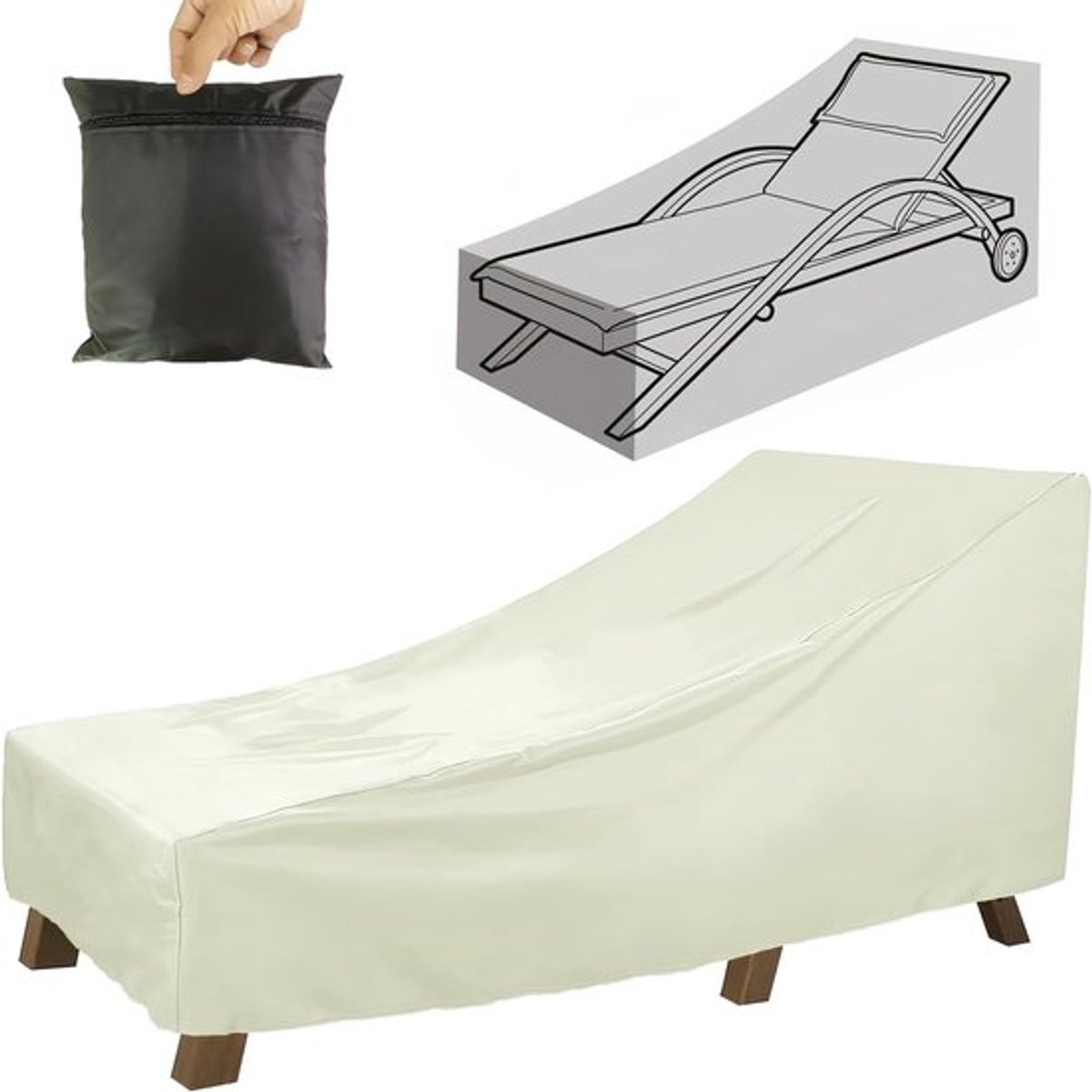 Beschermhoes voor ligbed, 210D Oxford stof, waterdicht, geschikt voor buiten, 210 x 75 x 40 x 80 cm, grijs (beige)