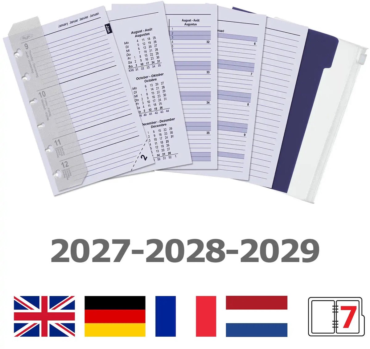 Kalpa 6336-27-28-29 125 x 80 mm Pocket 6 Ring Agenda met extra's EN FR DE NL 2027 2028 2029
