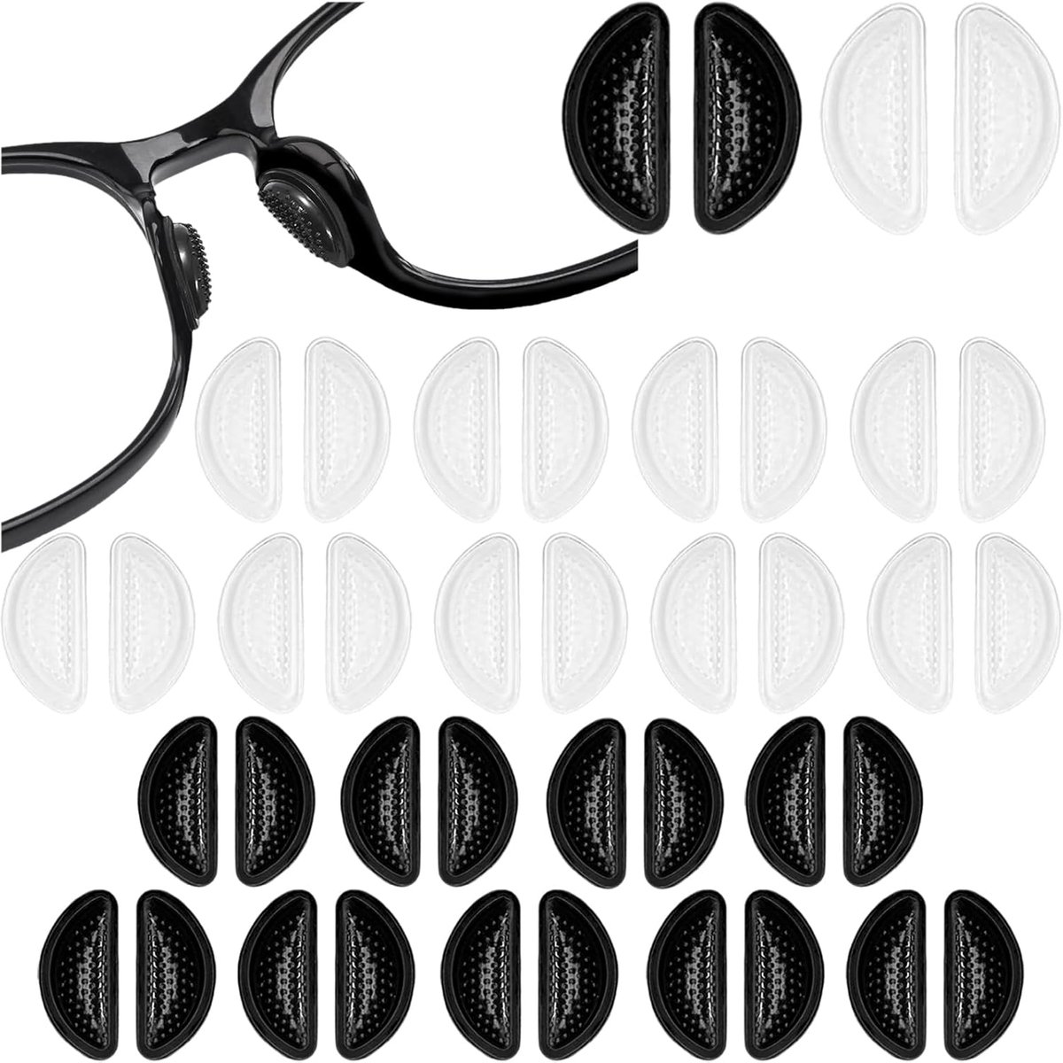 SnelShoppen - 20 Paar Siliconen Neuspads, Zelfklevende Brilpads, Zachte Stootvaste Neuspads voor Brillen en Zonnebrillen, 10 Paar Zwart en 10 Paar Wit