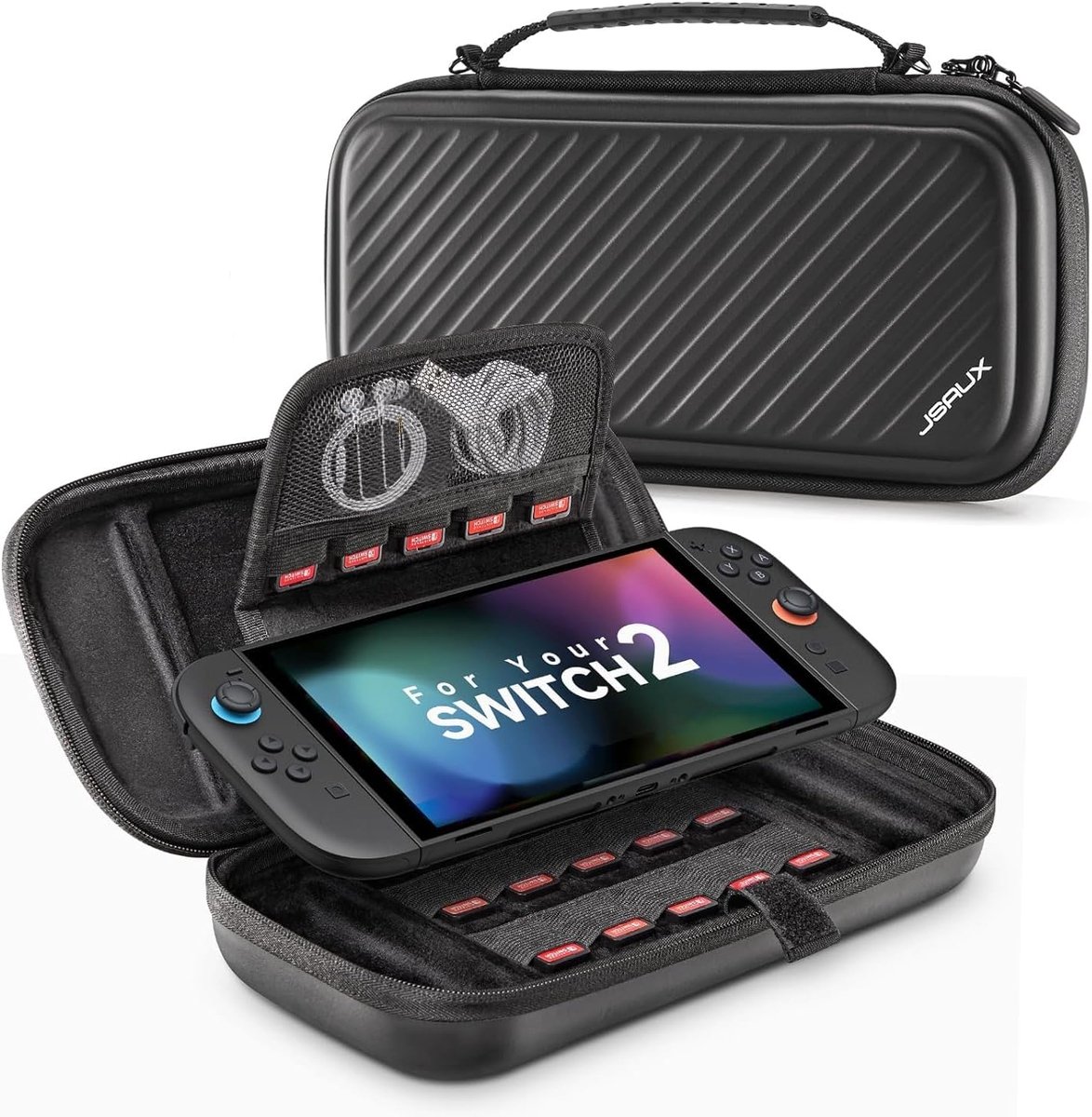 SnelShoppen - Beschermende Draagtas voor Nintendo Switch 2 2025, Hard Shell met 15 Speelkaartsleuven, Compacte Reiszak voor Switch 2 Console en Access
