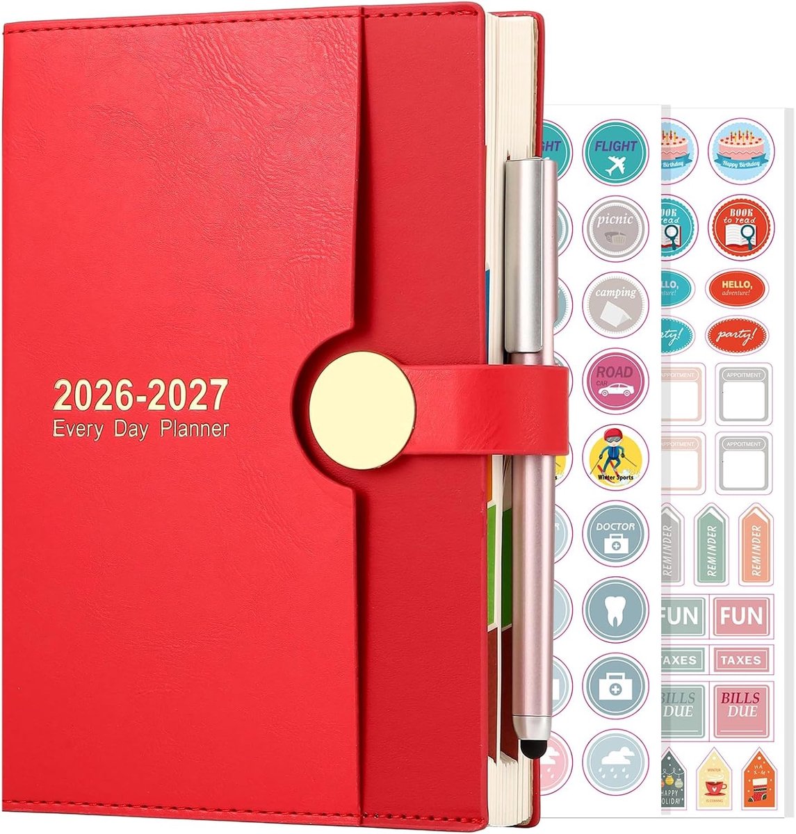 Schoolagenda - Rood - A5 - Hardcover met Pen - Voor Academisch Jaar 2026-2027