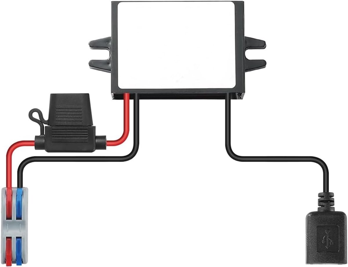 SnelShoppen - Inverter 10V-60V naar 5V 3A Transformator Step-Down Module met Aansluitingen en Zekering voor Auto's, Boten, Waterpompen, Waterdicht, Sc