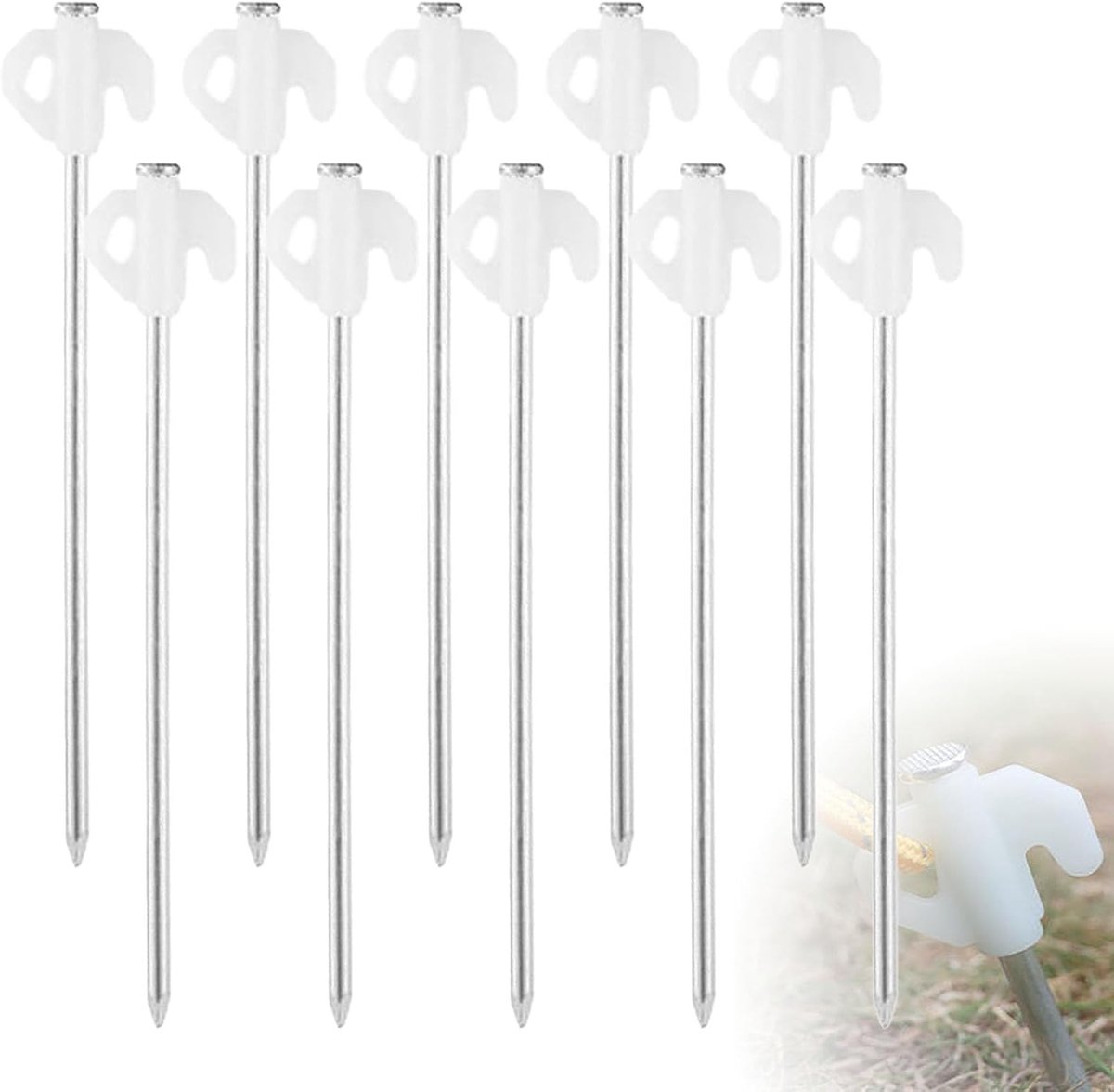 SnelShoppen - Pack van 10 Camping Pegs 20 cm Fluorescerende Tentpinnen, Stabiele Pegs, Galvaniseerde Stalen Nagels voor Tent en Luifel, Campingaccesso