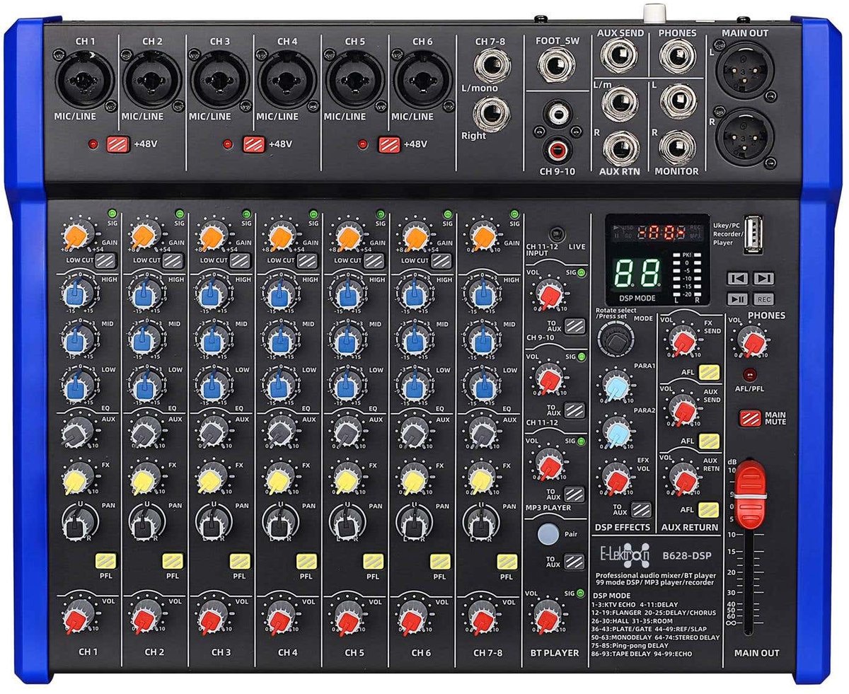 E-Lektron B628-DSP 12 kanaals mengpaneel - USB interface en DSP effecten