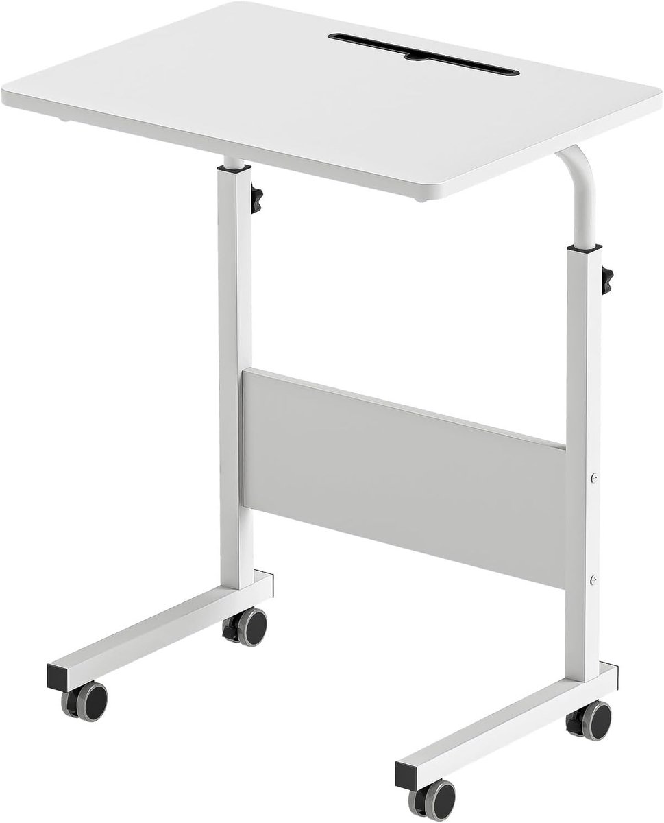Verstelbare Laptoptafel - Bedtafel Bureau - Werken en Lezen - Met Wielen - 60x40cm - Wit