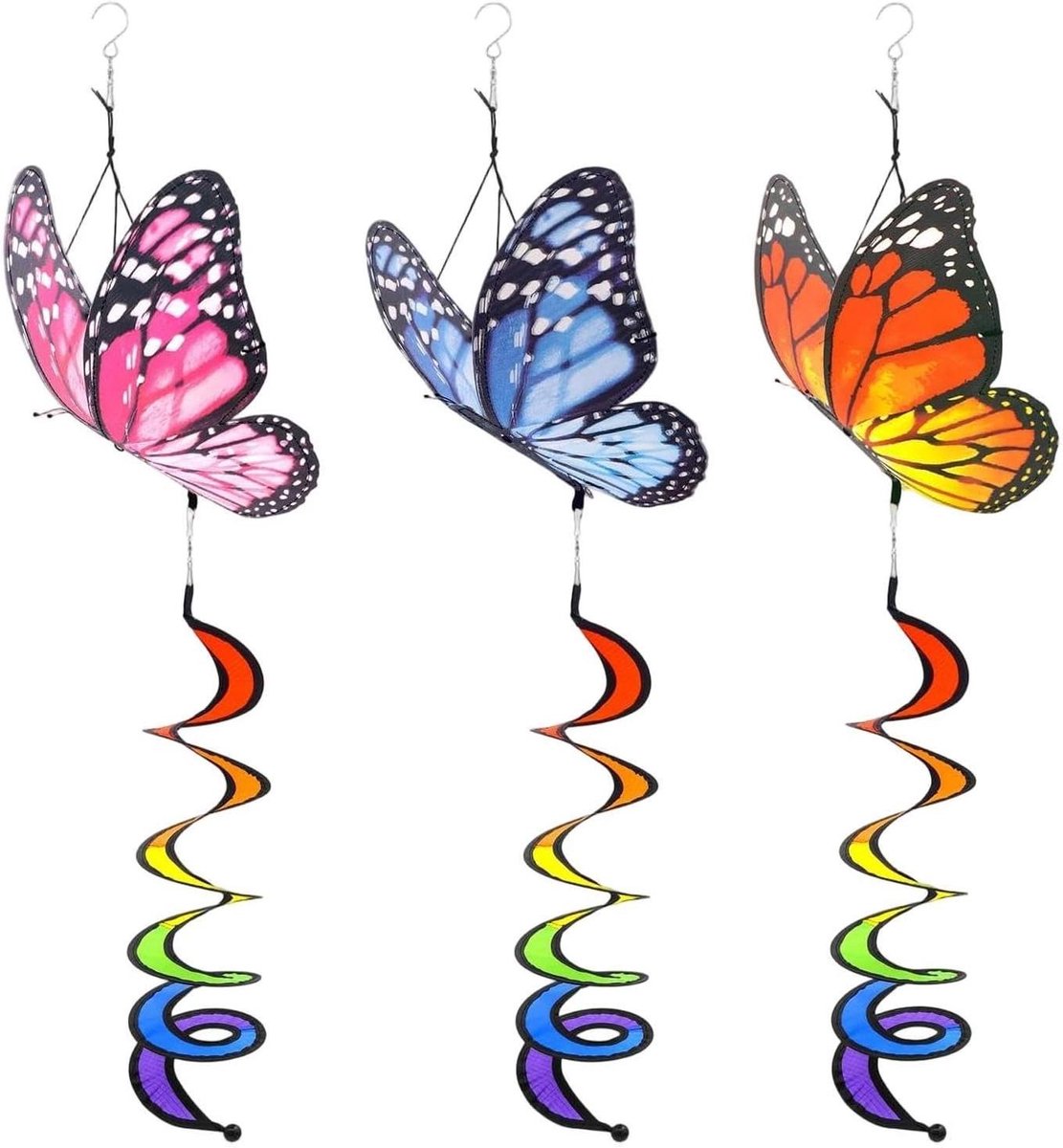 Windspinner Set - Tuindecoratie Streamers - Buitenruimte Verfraaien - 360 Graden Draaihaak - 3 Stuks - Meerkleurig