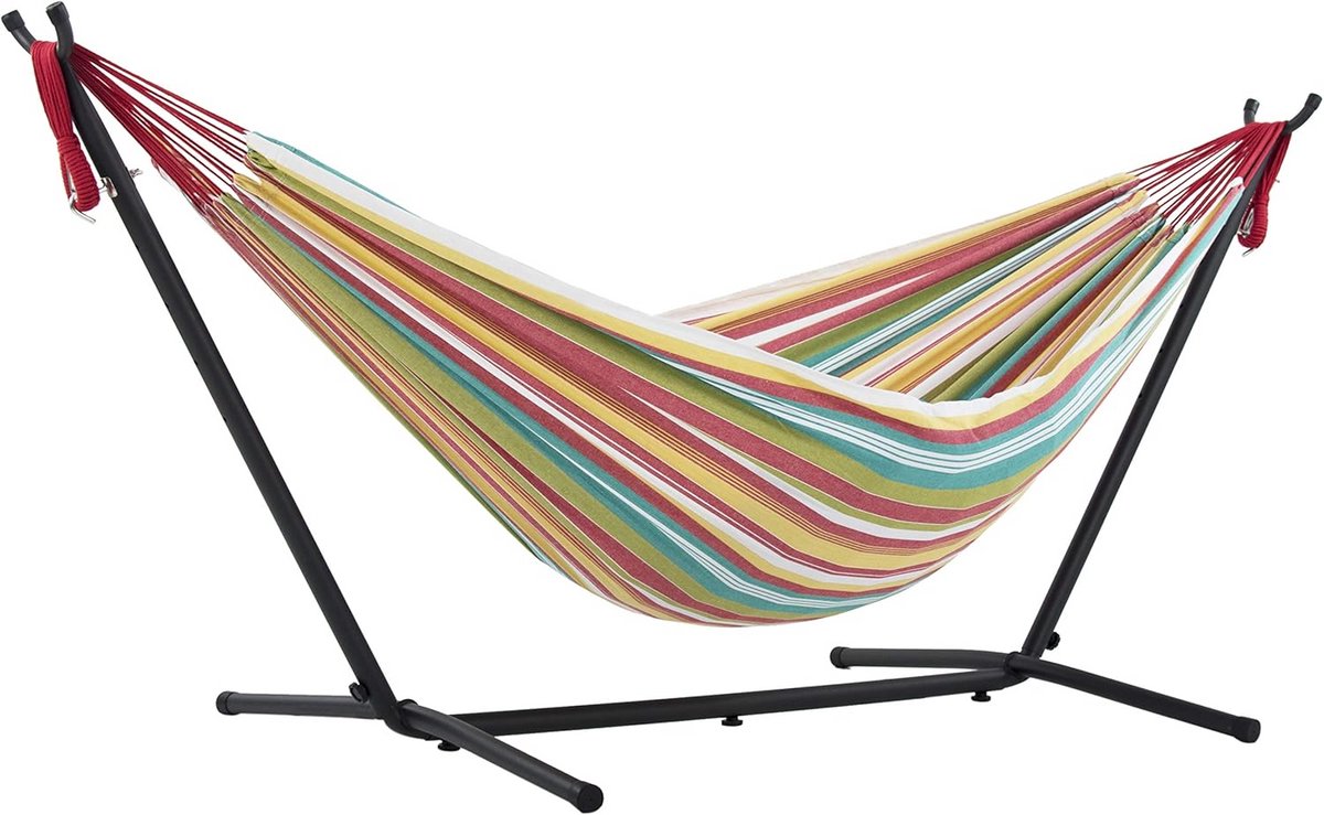 Katoenen hangmat - Dubbele hangmat - Ontspannen buiten - Met standaard - 250 cm - Salsa