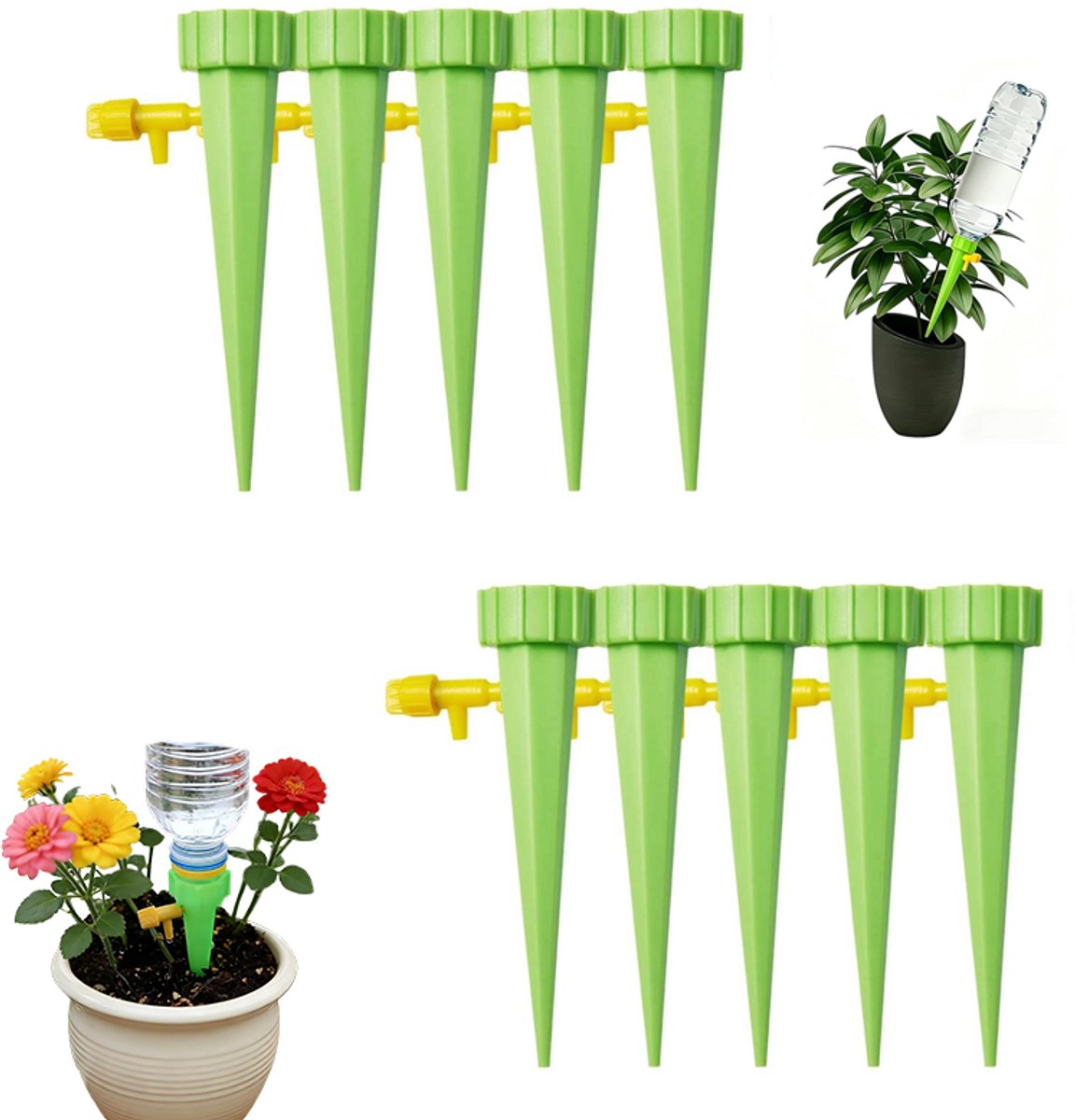 10 Stuks Waterdruppelaar voor planten - Plantbewateringssysteem - Automatische Plantenwatergever - Groen - Past op 1,1-inch Drankflesopening voor Potplanten Vakantie Bewatering