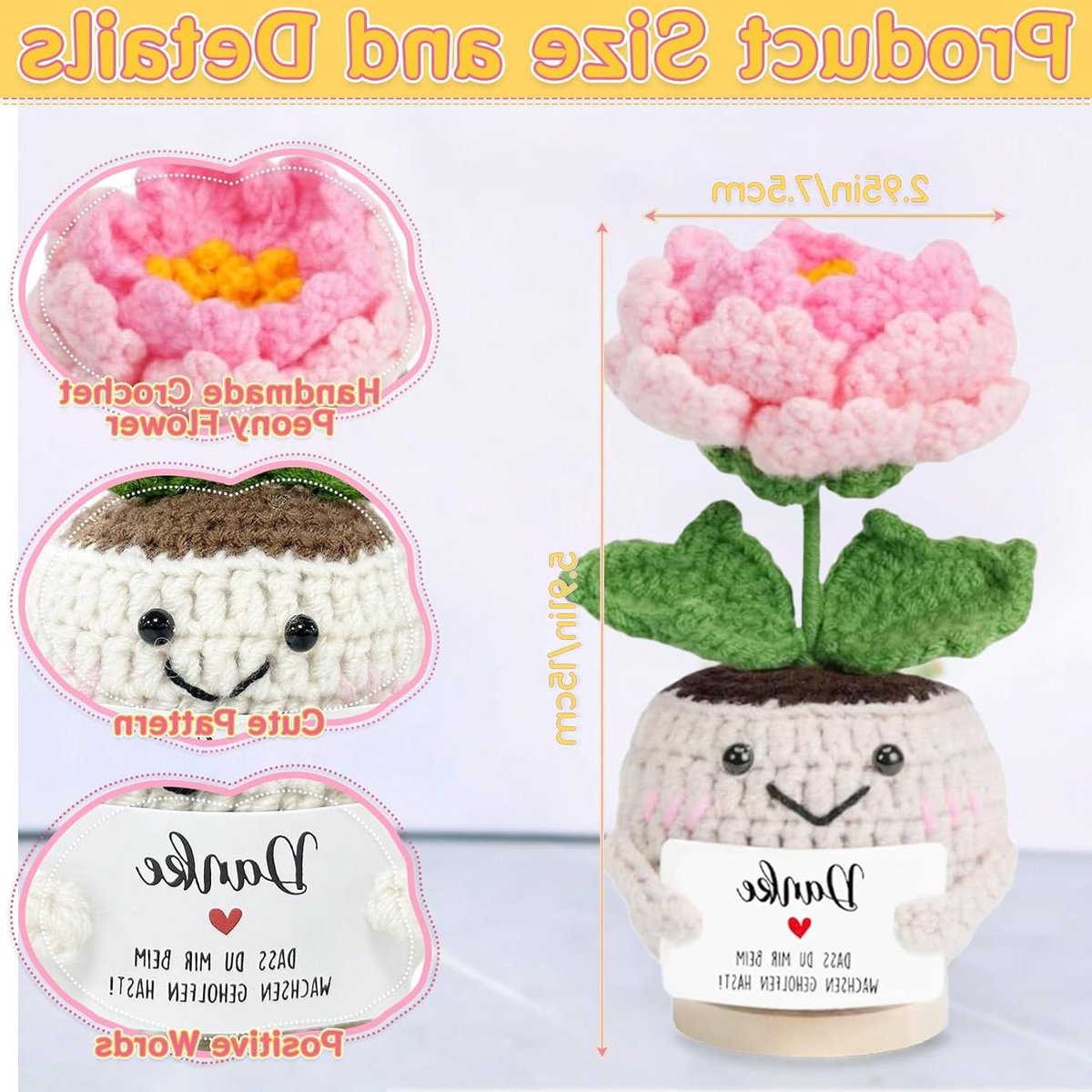 Gebreide Bloemen - Geluksbrenger Bedankje - Cadeau Geven - Handgemaakt Uniek Stuk - 15 x 10 x 2.5 cm - Paars