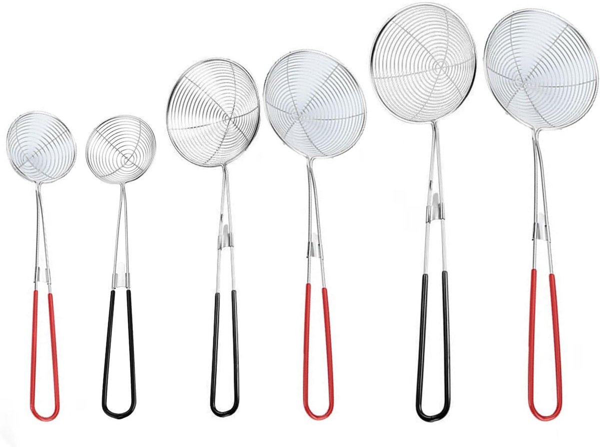 Complete Fondue Set met 6 Onderdelen RVS Keukenzeef met Handvatten en RVS Lepel 27.5 28.5 30.5 cm Ideaal voor Gezellige Fondue Avonden