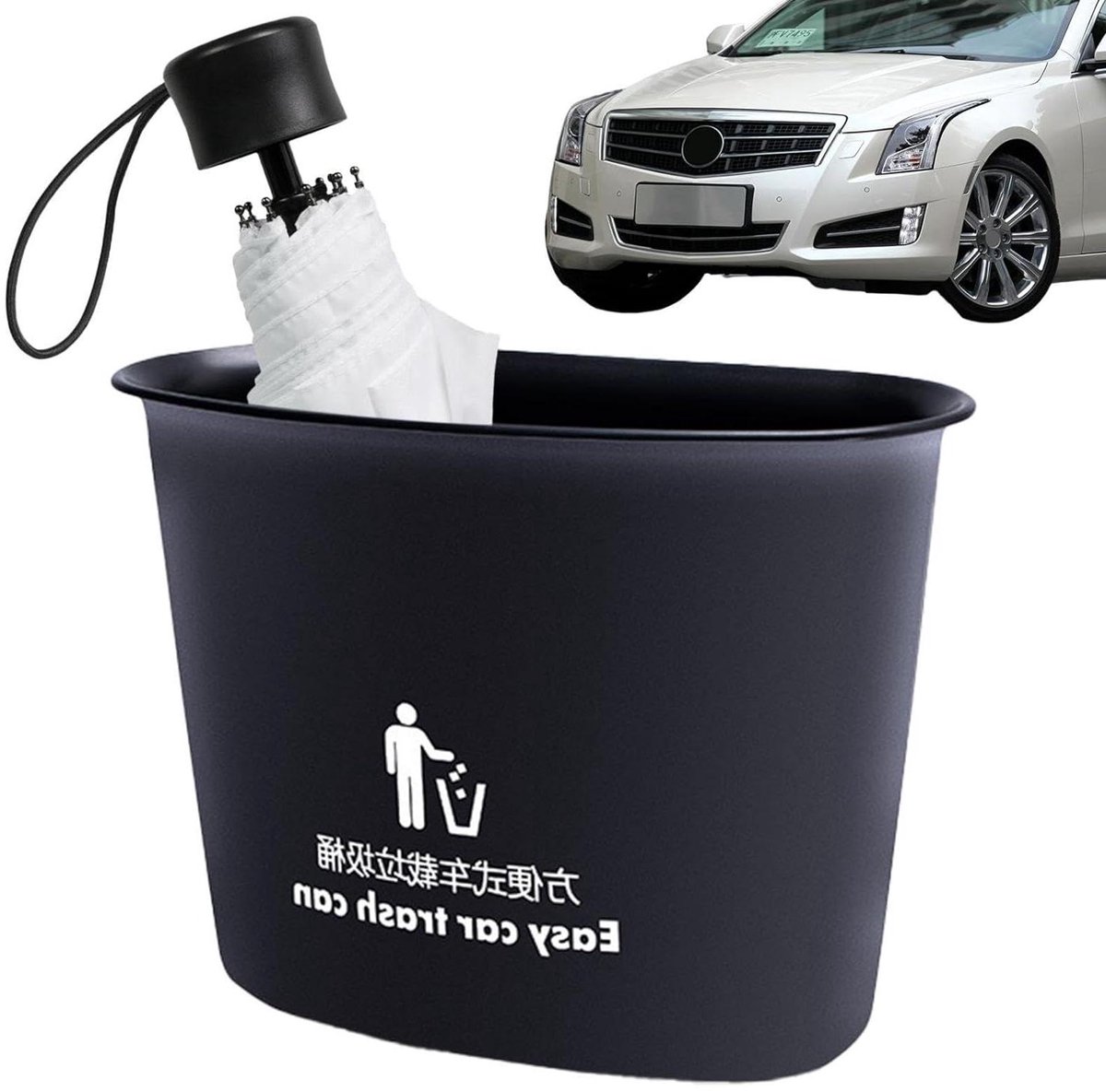 Auto vuilnisbak - Draagbare container - Auto opruimen - Contactloos gebruik - 21 cm - Zwart