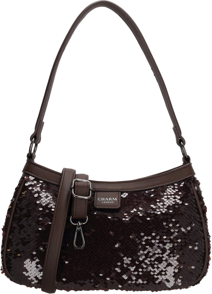 Charm London Las Vegas Handtas - Pailletten - Schoudertas - Verstelbare Schouderband - Chique Tas - Dames - Crossbody - Donkerbruin