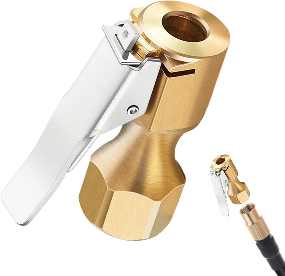 Luchtopblaasadapter - Band mondstuk - Banden Oppompen - Vergrendelbare Aansluiting - 4.4 x 3.8 x 1.8 cm - Messing