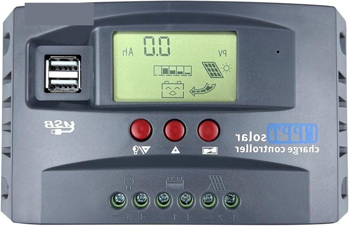 Solar Laadregelaar - MPPT Controller - Energie Management - Automatische Tracking - 30A 12V 24V - Zwart