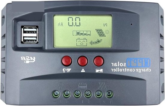 Zonne Laadregelaar - MPPT Controller - Energie Beheer - Automatische Tracking - 30A 12V 24V - Zwart