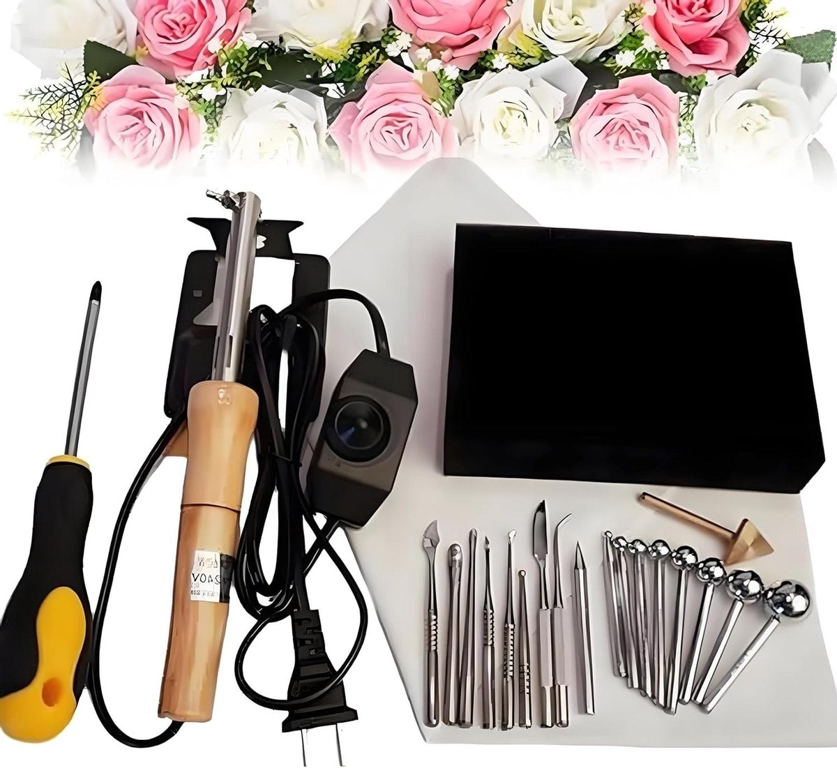 Stoffen strijkset - Bloemen maken - Hobby creëren - Verstelbare temperatuur - 18-delig - Niet gespecificeerd