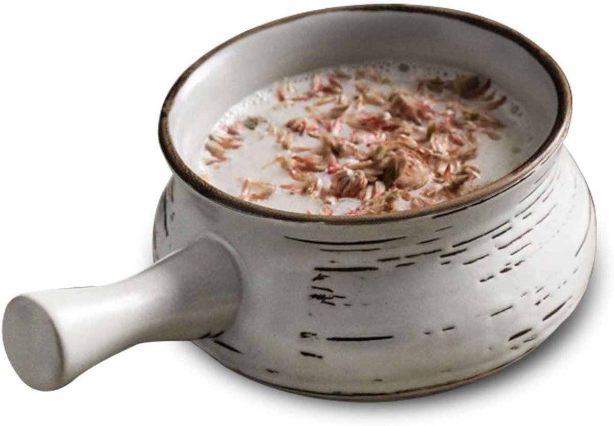 Keramische Kom - Soepkom Ontbijtkom - Maaltijd Serveren - Met Handvat Ovenbestendig - 670ml - Wit