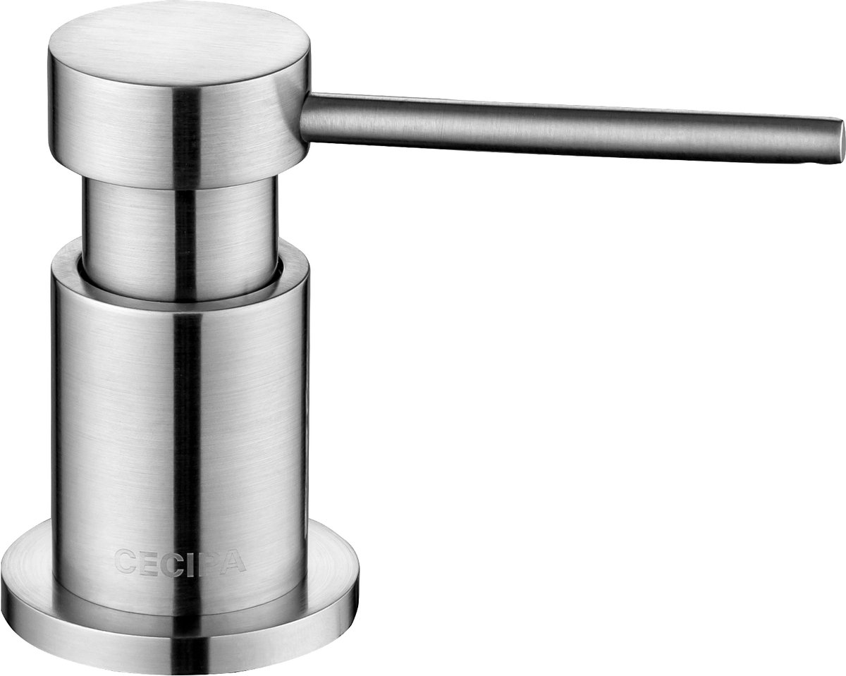 Cecipa MAX Luxe Inbouw Zeepdispenser Keuken - Geborsteld Nikkel - Gootsteen Zeepdispenser met 1.25m Verlengslang & Terugslagklep - Messing