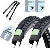Set van 2 Schwalbe fietsbanden Marathon 365 28 x 2,15 inch (ETRTO 55-622), SCV Klik ventiel binnenbanden + 3x MSZweirad metalen bandenlichter