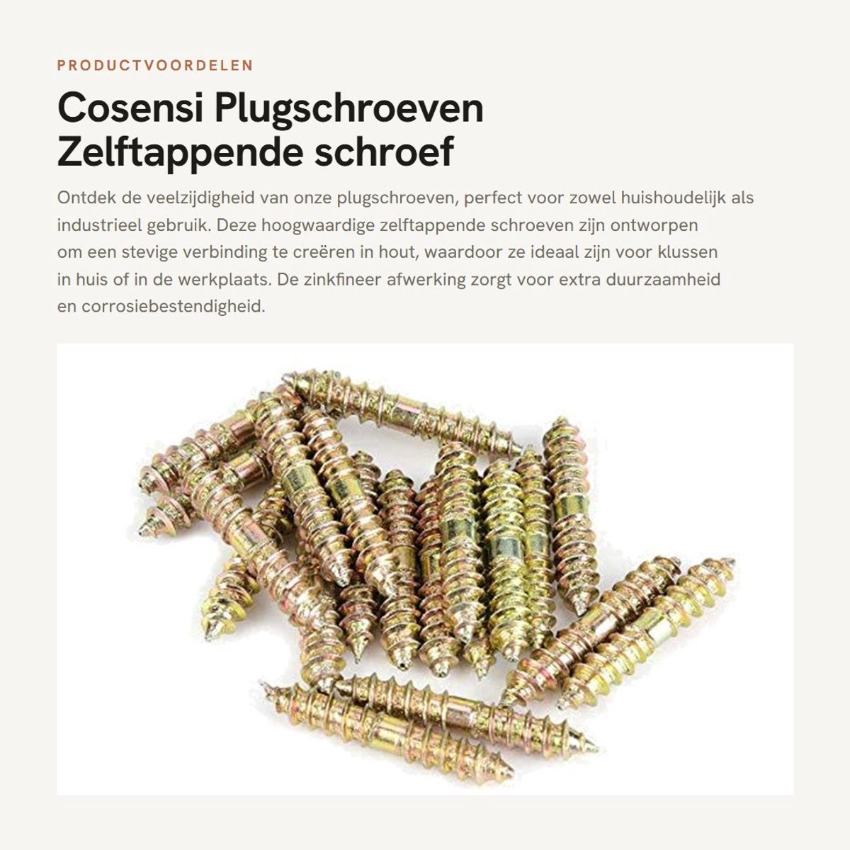 Dailygoods- Plugschroeven 20 stuks - 5 x 30 mm - IJzeren dubbel uiteinde - Zink fineer - Zelftappende schroef - Hoogwaardige kwaliteit - Houtschroeven