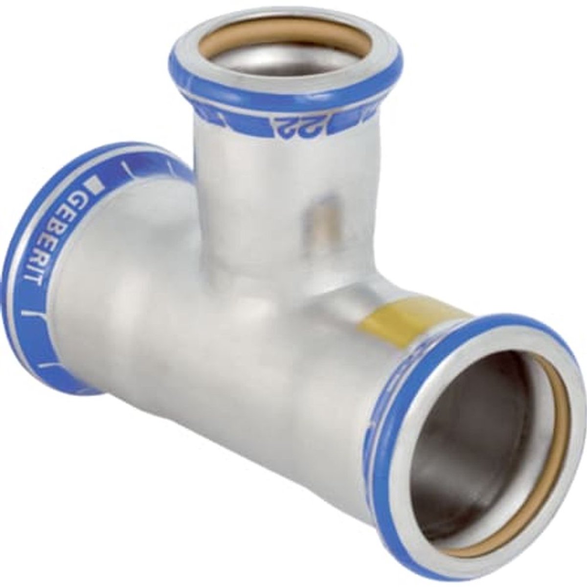 Geberit Mapress roestvrij staal T-stuk gereduceerd (gas), DN 32 / 25 / 32, dø 35 mm, 34044