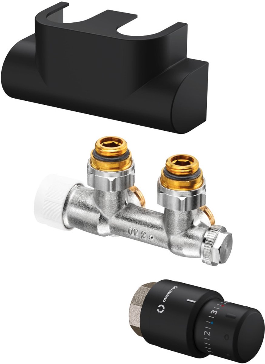 OVENTROP-Set met Multiblock T Hoek/Uni SH - voor radiatorkraanaansluiting G1/2, IG zwar., 1184484