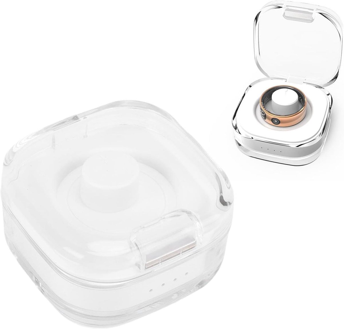 Oplaadbare Smart Ring Case - Oplader Box - Draagbare Opladen - Ingebouwde Batterij - 200mAh Capaciteit - Wit