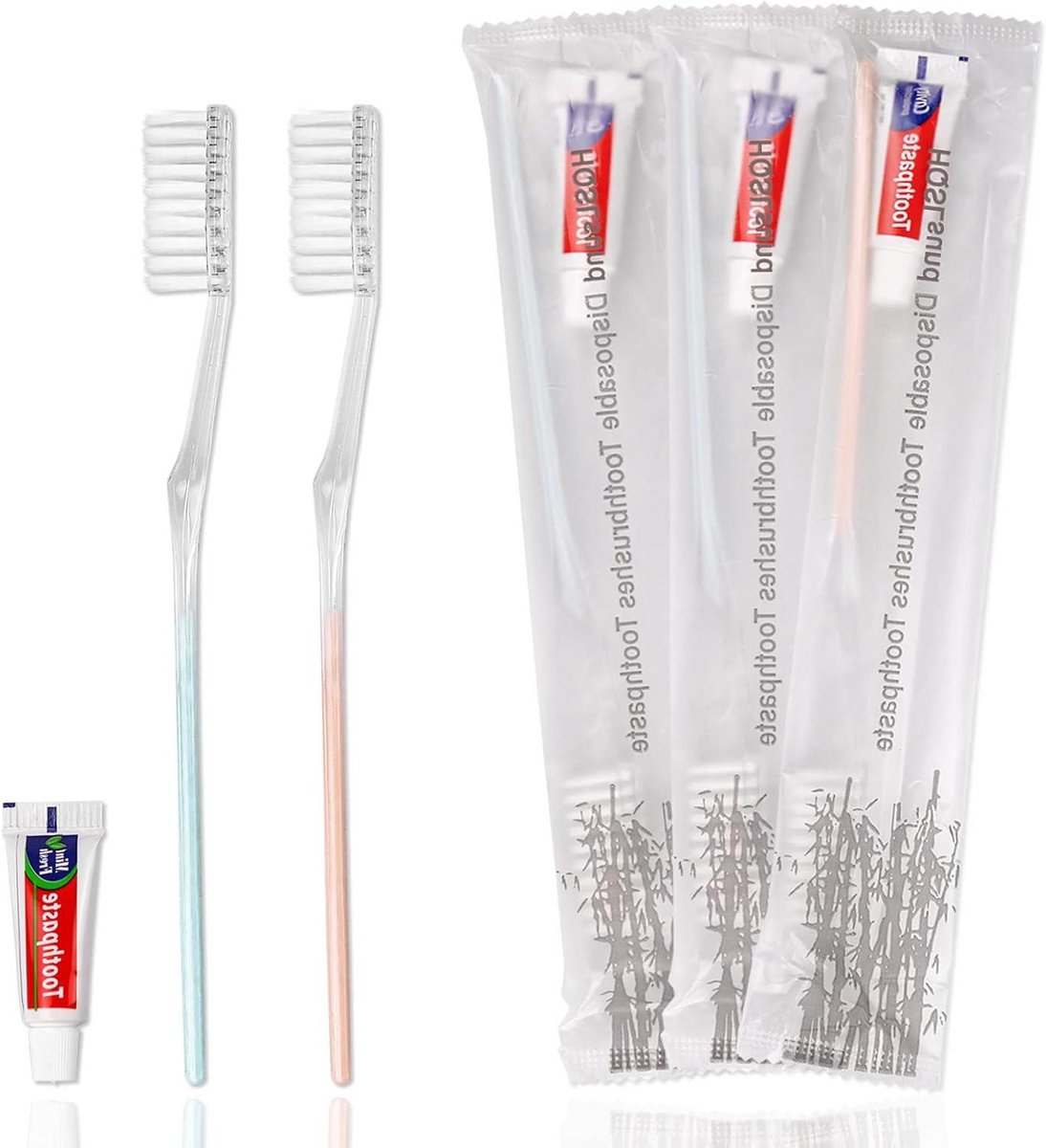 Wegwerp Tandenborstels - Reis Tandenborstels - Hygiënisch Verblijf - Individueel Verpakt - 60 Stuks - Roze Blauw