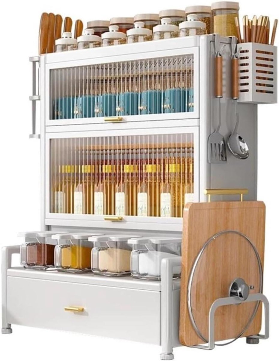 Kruidenrek - Keuken Organizer - Keuken Opbergen - 3-Laags Ontwerp - 40x28x69cm - Wit
