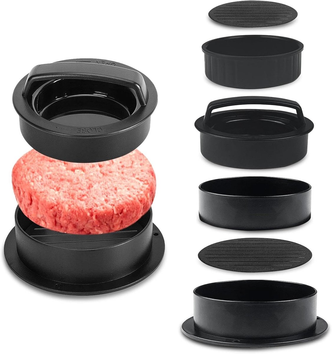 Hamburger Pers - Burger Maker - Vlees Bereiden - 3-in-1 Functie - 12.8 x 12.6 cm - Zwart
