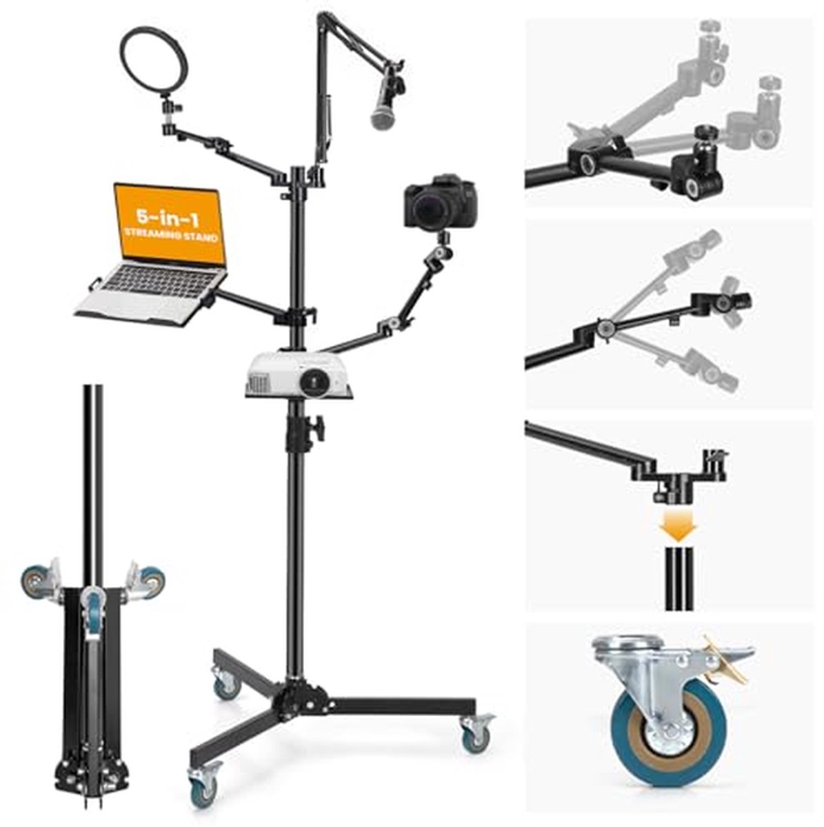 Streaming Statief - Live Stand - Content Creëren - 5-in-1 Kit - 155 cm - Zwart